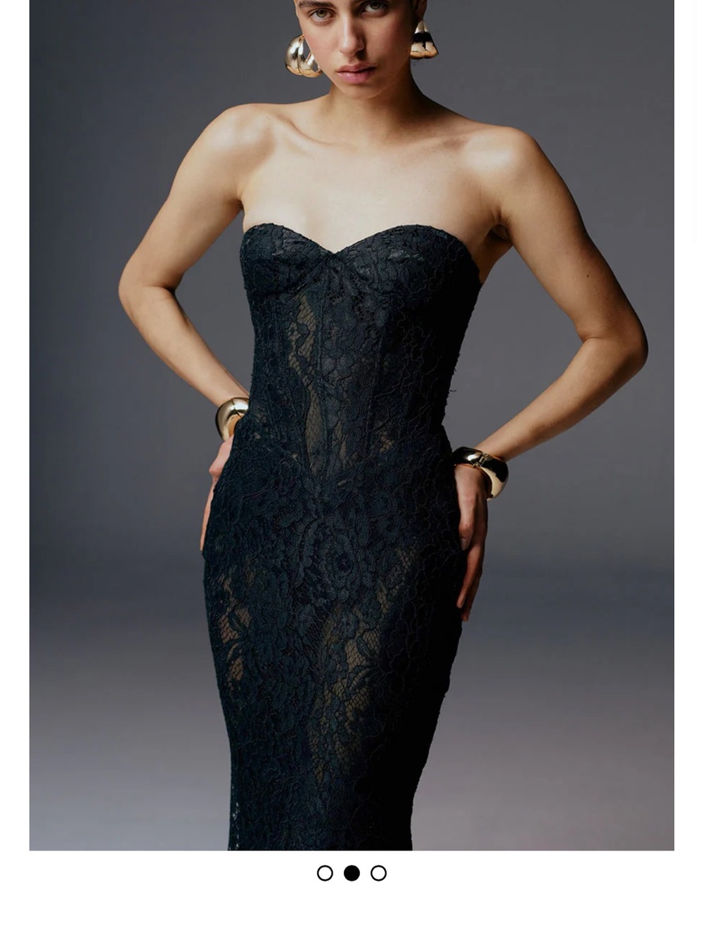 Strapless Black Lace Evening Gown